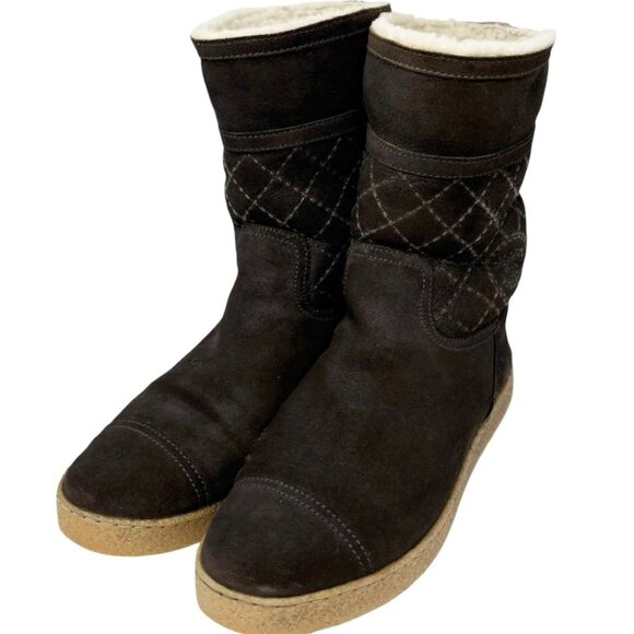 CHANEL Vintage CC Mark Logo Mid Calf Boots #39.5 Stitch Dark Brown [103867] - Picture 2 of 10